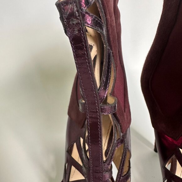 Givenchy Birdcage Cut Out Ankle Boots Burgundy Heels 38.1/5 - Picture 3 of 8